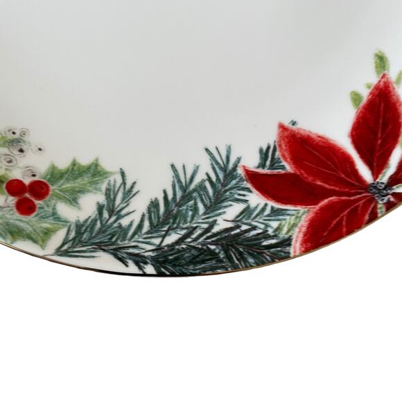 Grace Teaware Christmas Poinsettia Porcelain Cake Stand Holiday Holly New - Picture 8 of 12